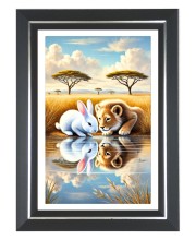  Lion cub and a rabbit Photo Frame | 10x14 Inch Black Designer Wall & Table Frame | Perfect for Gifting & Home Decor