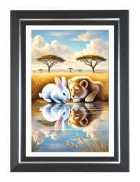  Lion cub and a rabbit Photo Frame | 10x14 Inch Black Designer Wall & Table Frame | Perfect for Gifting & Home Decor