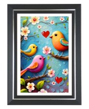 Colorful Birds on a branch Photo Frame | 10x14 Inch Black Designer Wall & Table Frame | Perfect for Gifting & Home Decor