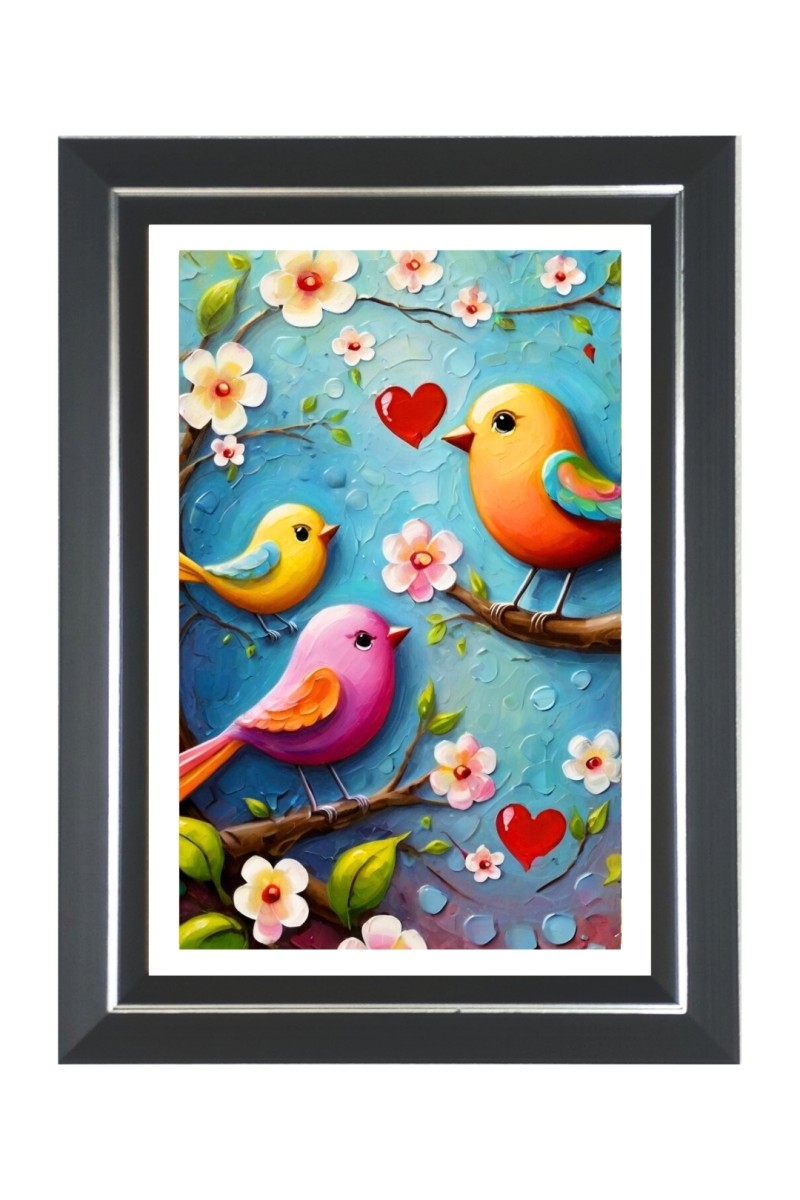 Colorful Birds on a branch Photo Frame | 10x14 Inch Black Designer Wall & Table Frame | Perfect for Gifting & Home Decor