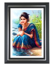 Woman in a saree Photo Frame | 10x14 Inch Black Designer Wall & Table Frame | Perfect for Gifting & Home Decor