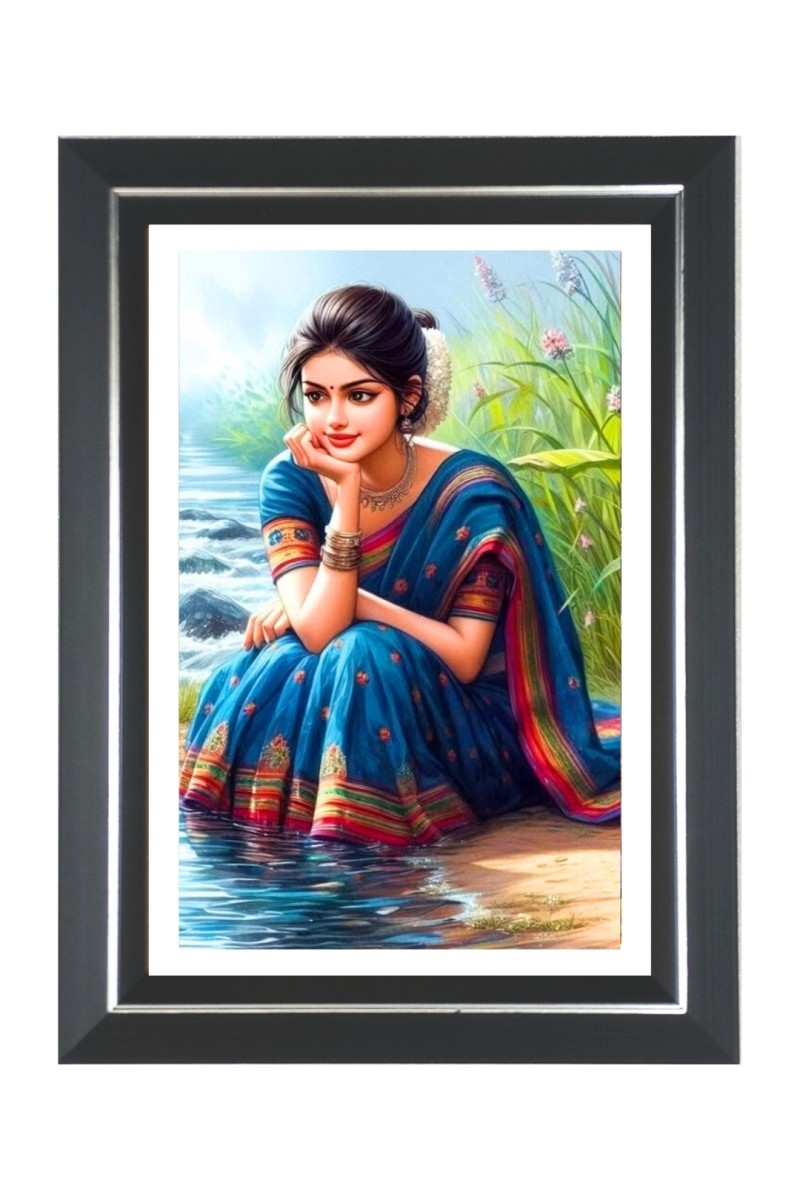 Woman in a saree Photo Frame | 10x14 Inch Black Designer Wall & Table Frame | Perfect for Gifting & Home Decor