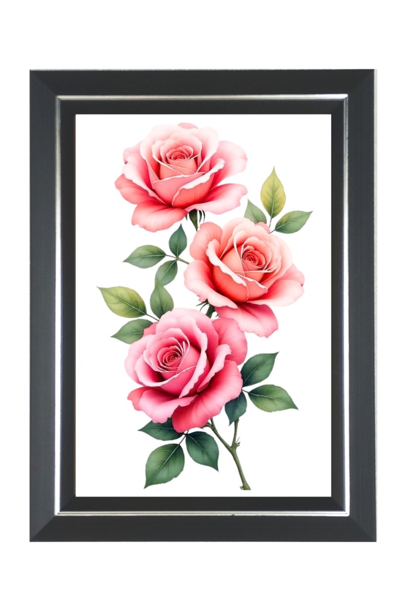 Pink Garden Roses Photo Frame | 10x14 Inch Black Designer Wall & Table Frame | Perfect for Gifting & Home Decor