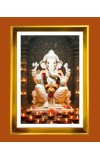 Lord Ganesh Golden Photo Frame - 10x14 Inches | Elegant Wooden Frame for Home, Office & Temple Decoration | Spiritual Wall & Table Decor and Gift Item