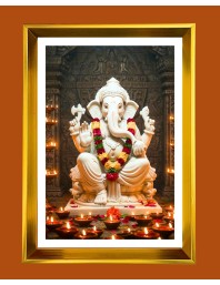 Lord Ganesh Golden Photo Frame - 10x14 Inches | Elegant Wooden Frame for Home, Office & Temple Decoration | Spiritual Wall & Table Decor and Gift Item