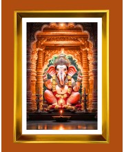 Lord Ganesh Golden Photo Frame - 10x14 Inches | Elegant Wooden Frame for Home, Office & Temple Decoration | Spiritual Wall & Table Decor and Gift Item