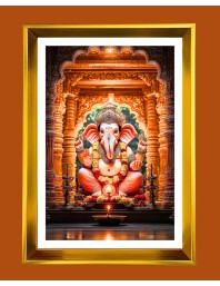 Lord Ganesh Golden Photo Frame - 10x14 Inches | Elegant Wooden Frame for Home, Office & Temple Decoration | Spiritual Wall & Table Decor and Gift Item