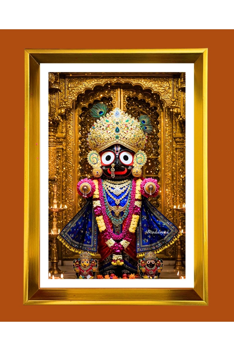 Lord Jaganaath Golden Photo Frame - 10x14 Inches | Elegant Wooden Frame for Home, Office & Temple Decoration | Spiritual Wall & Table Decor and Gift Item