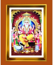  Lord Vishwakarma Golden Photo Frame - 10x14 Inches | Elegant Wooden Frame for Home, Office & Temple Decoration | Spiritual Wall & Table Decor and Gift Item