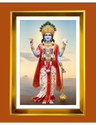 Lord Vishnu Golden Photo Frame - 10x14 Inches | Elegant Wooden Frame for Home, Office & Temple Decoration | Spiritual Wall & Table Decor and Gift Item