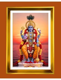 Lord Vishnu Golden Photo Frame - 10x14 Inches | Elegant Wooden Frame for Home, Office & Temple Decoration | Spiritual Wall & Table Decor and Gift Item