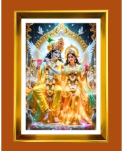 Divine Radha krishna Golden Photo Frame - 10x14 Inches | Elegant Wooden Frame for Home, Office & Temple Decoration | Spiritual Wall & Table Decor and Gift Item