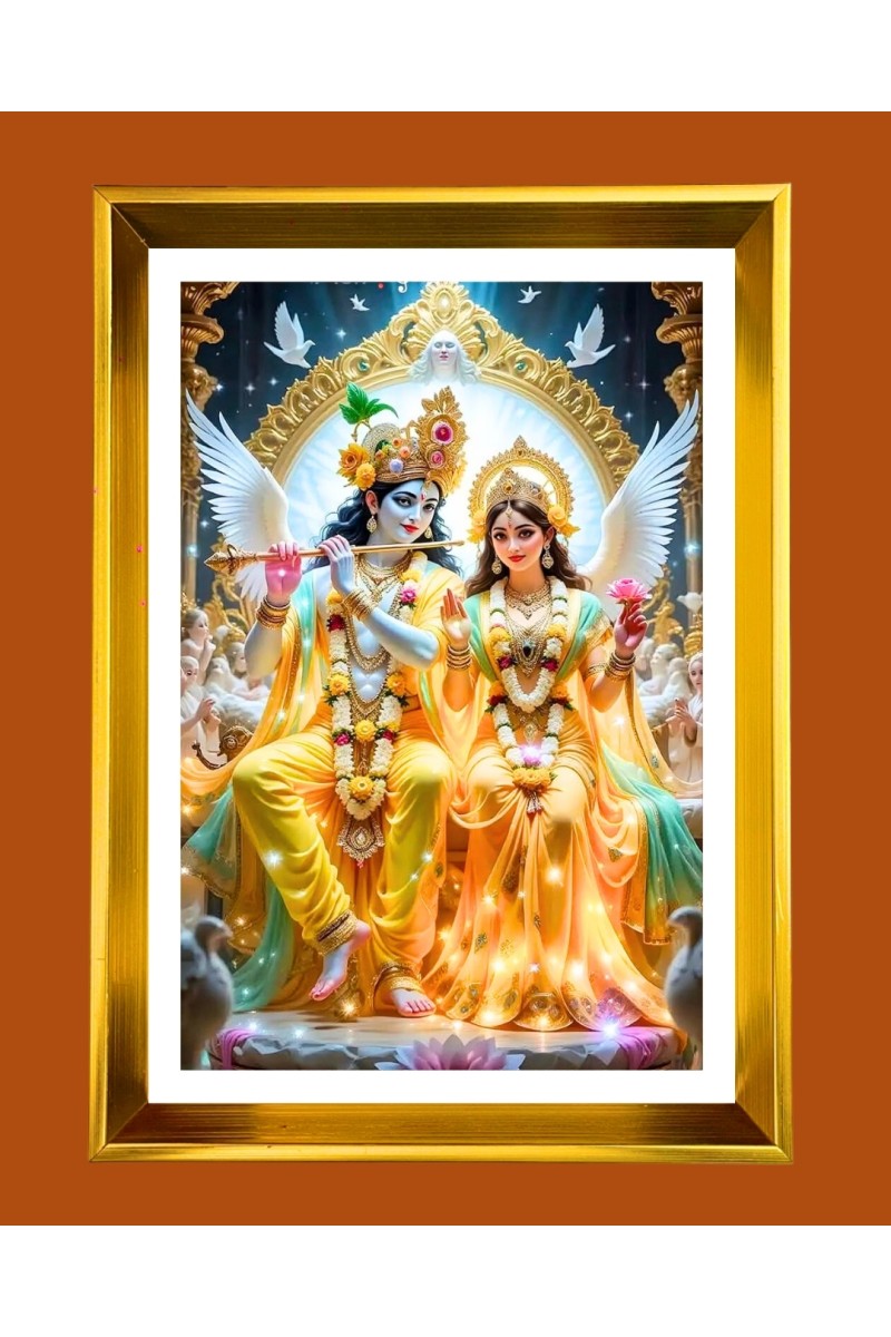 Divine Radha krishna Golden Photo Frame - 10x14 Inches | Elegant Wooden Frame for Home, Office & Temple Decoration | Spiritual Wall & Table Decor and Gift Item