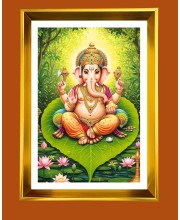 Lord Ganesh Golden Photo Frame - 10x14 Inches | Elegant Wooden Frame for Home, Office & Temple Decoration | Spiritual Wall & Table Decor and Gift Item