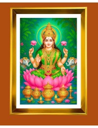 Maa Lakhsmi Golden Photo Frame - 10x14 Inches | Elegant Wooden Frame for Home, Office & Temple Decoration | Spiritual Wall & Table Decor and Gift Item