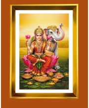 Maa Lakhsmi Golden Photo Frame - 10x14 Inches | Elegant Wooden Frame for Home, Office & Temple Decoration | Spiritual Wall & Table Decor and Gift Item
