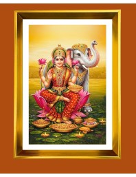 Maa Lakhsmi Golden Photo Frame - 10x14 Inches | Elegant Wooden Frame for Home, Office & Temple Decoration | Spiritual Wall & Table Decor and Gift Item