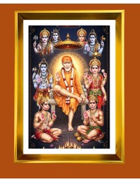 Shirdi Sai Baba Golden Photo Frame - 10x14 Inches | Elegant Wooden Frame for Home, Office & Temple Decoration | Spiritual Wall & Table Decor and Gift Item