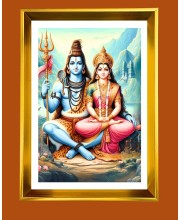Lord Shiva and Devi Parvati Golden Photo Frame - 10x14 Inches | Elegant Wooden Frame for Home, Office & Temple Decoration | Spiritual Wall & Table Decor and Gift Item