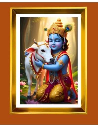 Bal Gopal Golden Photo Frame - 10x14 Inches | Elegant Wooden Frame for Home, Office & Temple Decoration | Spiritual Wall & Table Decor and Gift Item