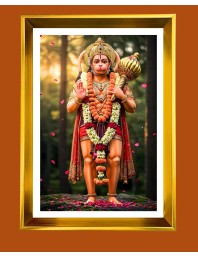 Lord Hanuman Golden Photo Frame - 10x14 Inches | Elegant Wooden Frame for Home, Office & Temple Decoration | Spiritual Wall & Table Decor and Gift Item