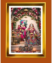 Divine Radha Krishna Golden Photo Frame - 10x14 Inches | Elegant Wooden Frame for Home, Office & Temple Decoration | Spiritual Wall & Table Decor and Gift Item