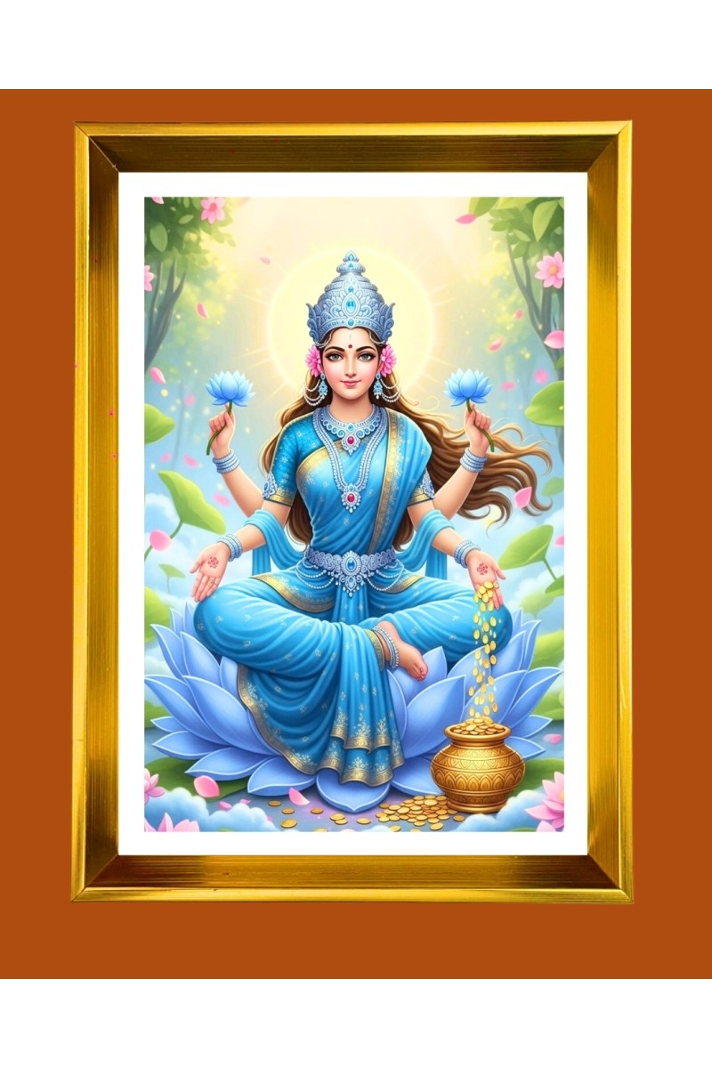 Maa Lakhsmi Golden Photo Frame - 10x14 Inches | Elegant Wooden Frame for Home, Office & Temple Decoration | Spiritual Wall & Table Decor and Gift Item