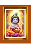 Cute Baby Krishna Golden Photo Frame - 10x14 Inches | Elegant Wooden Frame for Home, Office & Temple Decoration | Spiritual Wall & Table Decor and Gift Item