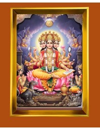 Lord Brahma Golden Photo Frame - 10x14 Inches | Elegant Wooden Frame for Home, Office & Temple Decoration | Spiritual Wall & Table Decor and Gift Item