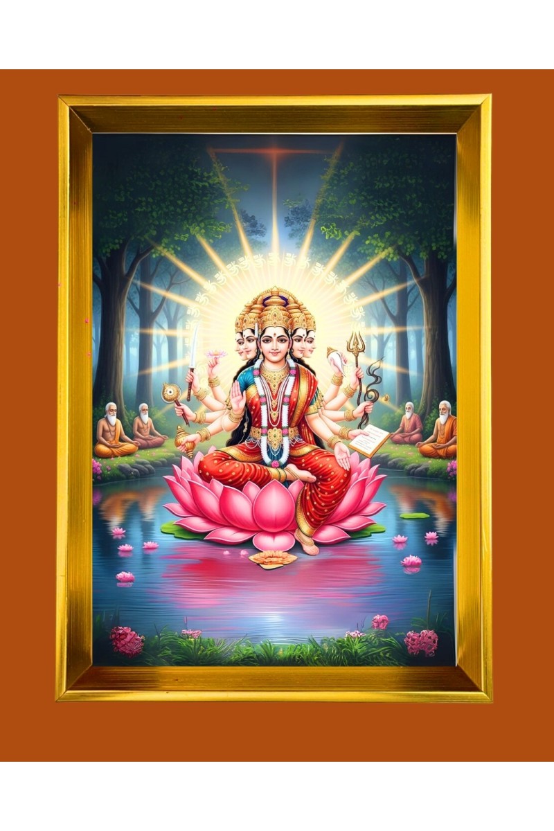 Maa Lakhsmi Golden Photo Frame - 10x14 Inches | Elegant Wooden Frame for Home, Office & Temple Decoration | Spiritual Wall & Table Decor and Gift Item