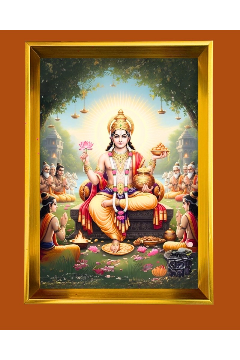 Jai Surya Dev Golden Photo Frame - 10x14 Inches | Elegant Wooden Frame for Home, Office & Temple Decoration | Spiritual Wall & Table Decor and Gift Item