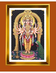 Lord Murugan Golden Photo Frame - 10x14 Inches | Elegant Wooden Frame for Home, Office & Temple Decoration | Spiritual Wall & Table Decor and Gift Item