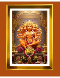 Lord Hanuman Golden Photo Frame - 10x14 Inches | Elegant Wooden Frame for Home, Office & Temple Decoration | Spiritual Wall & Table Decor and Gift Item