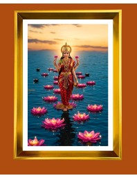 Mata Lakhsmi Golden Photo Frame - 10x14 Inches | Elegant Wooden Frame for Home, Office & Temple Decoration | Spiritual Wall & Table Decor and Gift Item
