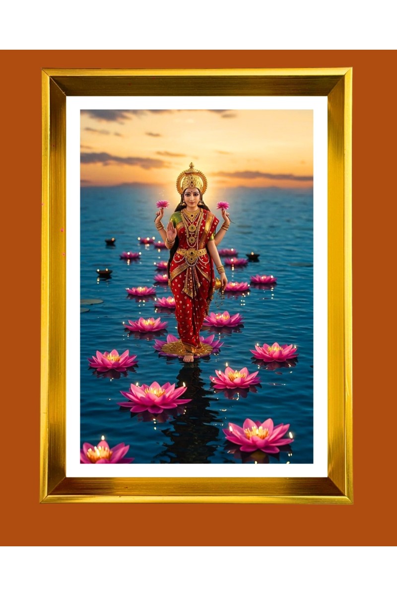 Mata Lakhsmi Golden Photo Frame - 10x14 Inches | Elegant Wooden Frame for Home, Office & Temple Decoration | Spiritual Wall & Table Decor and Gift Item