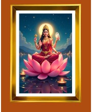 Mata Lakhsmi Golden Photo Frame - 10x14 Inches | Elegant Wooden Frame for Home, Office & Temple Decoration | Spiritual Wall & Table Decor and Gift Item