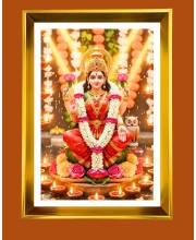 Mata Lakhsmi Golden Photo Frame - 10x14 Inches | Elegant Wooden Frame for Home, Office & Temple Decoration | Spiritual Wall & Table Decor and Gift Item