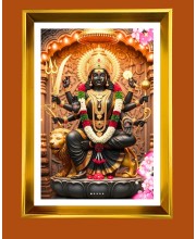 Devi Durga Golden Photo Frame - 10x14 Inches | Elegant Wooden Frame for Home, Office & Temple Decoration | Spiritual Wall & Table Decor and Gift Item