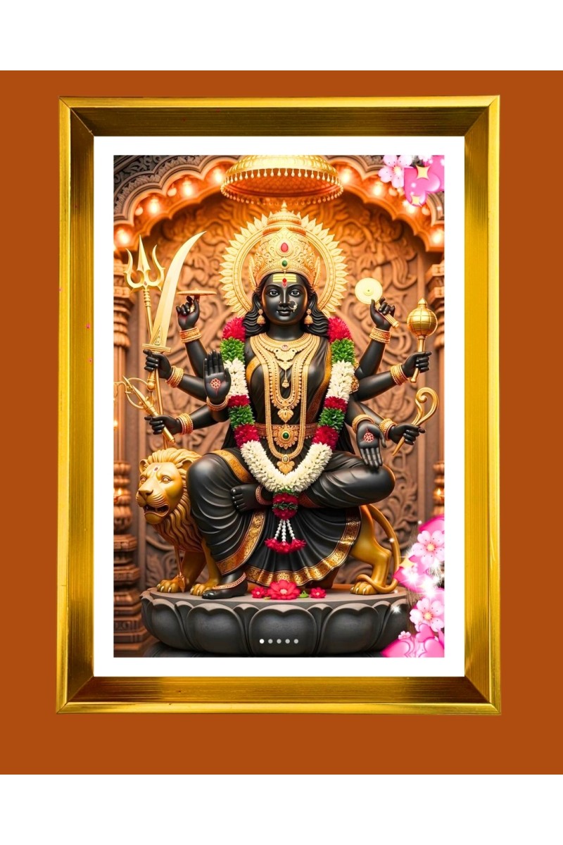 Devi Durga Golden Photo Frame - 10x14 Inches | Elegant Wooden Frame for Home, Office & Temple Decoration | Spiritual Wall & Table Decor and Gift Item