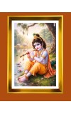 Little Krishna Golden Photo Frame - 10x14 Inches | Elegant Wooden Frame for Home, Office & Temple Decoration | Spiritual Wall & Table Decor and Gift Item
