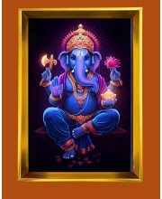 Lord Ganesh Golden Photo Frame - 10x14 Inches | Elegant Wooden Frame for Home, Office & Temple Decoration | Spiritual Wall & Table Decor and Gift Item