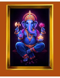 Lord Ganesh Golden Photo Frame - 10x14 Inches | Elegant Wooden Frame for Home, Office & Temple Decoration | Spiritual Wall & Table Decor and Gift Item