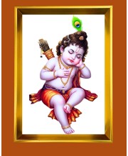 Bala Krishna Golden Photo Frame - 10x14 Inches | Elegant Wooden Frame for Home, Office & Temple Decoration | Spiritual Wall & Table Decor and Gift Item