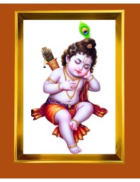 Bala Krishna Golden Photo Frame - 10x14 Inches | Elegant Wooden Frame for Home, Office & Temple Decoration | Spiritual Wall & Table Decor and Gift Item