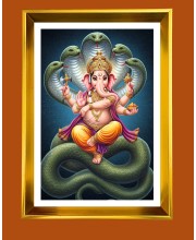Lord Ganesh Golden Photo Frame - 10x14 Inches | Elegant Wooden Frame for Home, Office & Temple Decoration | Spiritual Wall & Table Decor and Gift Item