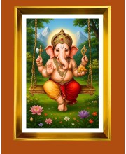 Lord Ganesh Golden Photo Frame - 10x14 Inches | Elegant Wooden Frame for Home, Office & Temple Decoration | Spiritual Wall & Table Decor and Gift Item