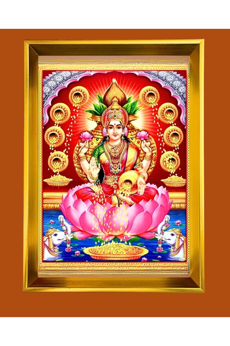 Mata Lakhsmi Golden Photo Frame - 10x14 Inches | Elegant Wooden Frame for Home, Office & Temple Decoration | Spiritual Wall & Table Decor and Gift Item