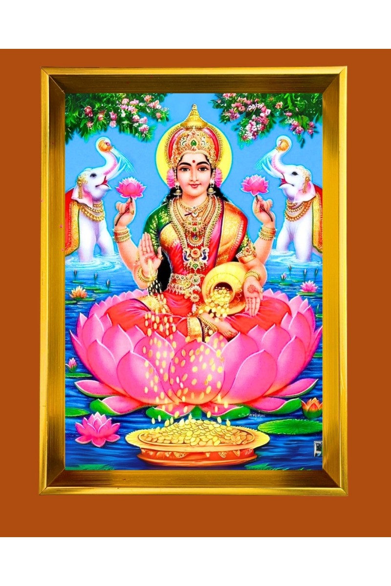 Mata Lakhsmi Golden Photo Frame - 10x14 Inches | Elegant Wooden Frame for Home, Office & Temple Decoration | Spiritual Wall & Table Decor and Gift Item
