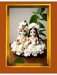 Radha and Krishna Golden Photo Frame - 10x14 Inches | Elegant Wooden Frame for Home, Office & Temple Decoration | Spiritual Wall & Table Decor and Gift Item