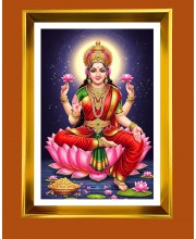 Maa Lakhsmi Golden Photo Frame - 10x14 Inches | Elegant Wooden Frame for Home, Office & Temple Decoration | Spiritual Wall & Table Decor and Gift Item